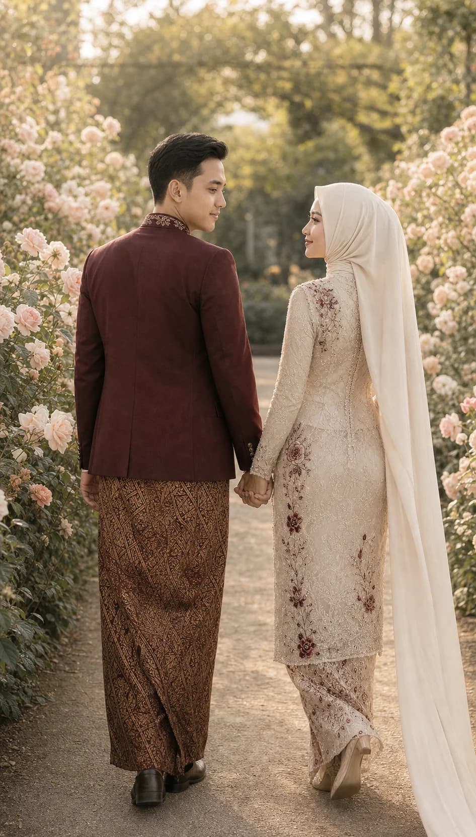 Rizki dan Ayu berjalan di taman